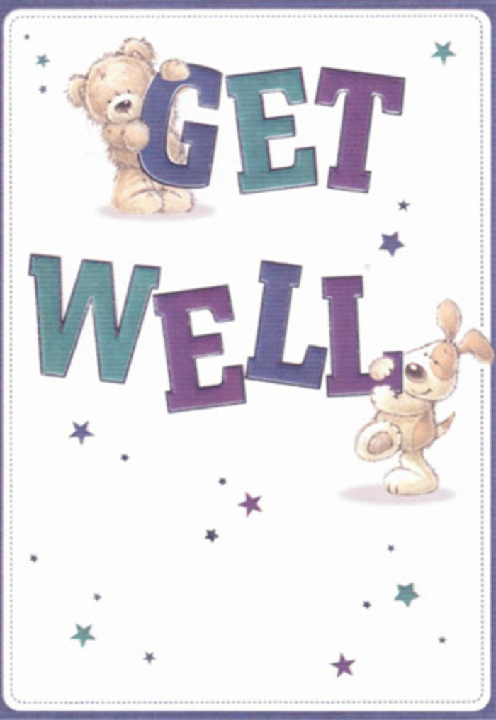 Lovingly rendered in the style of a storybook, this get well card features a friendly bear and devoted puppy nestled among playful bursts of starlight, their bond echoing the warmth shared between neighbours here in Ilford. The pair seem to animate the oversized message, with the bear reaching toward fluffy purple script, while the joyful pup leans into gentle aquas below. There's a tactile appeal in their differing textures-soft, brushed fuzz on the bear, velvety, inviting ears on the puppy-conjuring the physical comfort of a cosy blanket or a bouquet brimming with pastel blooms. Their eyes and body language communicate boundless encouragement, while the twinkling stars around them recall the optimism that brightens Ilford's High Street even on cloudy days. The balance of colour-deep indigos and teals set against a luminous, clean background-lends the scene a light, uplifting character, perfect for lifting a loved one's mood. As a florist in Ilford, I recognise the same devotion in these painted details that goes into every bouquet sent to someone on their way to recovery. Imagine this card accompanying hand-delivered flowers, the two gestures together infusing a room with hope and gentle reassurance. It's a thoughtful combination, steeped in sincerity, that transcends age and brings a little extra sunshine to anyone's day.