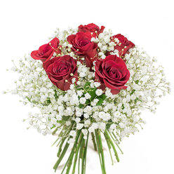 Crafted by a dedicated florist in Ilford, this arrangement captures the classic poetry of love with every detail. Eighteen to twenty deep, crimson roses form the heart of the bouquet, their velvety petals gently cupping open to reveal a richness that speaks of enduring passion. Each rose is thoughtfully placed so that its colour radiates against the backdrop of fluffy, ethereal white baby's breath, whose dainty clusters seem to float between the larger blooms. This abundance of gypsophila lends a feeling of lightness and innocence-a visual whisper reminiscent of mist rolling across South Park on an early morning. The rounded, lush form is supported by fresh green stems, visible through a clear glass vase that grounds the ensemble in natural beauty. As sunlight glances across the petals, the entire arrangement seems to glow, filling the air with a soft fragrance perfect for anniversaries or quiet moments of devotion. Rooted in the traditions of Ilford, this bouquet reflects both artistic flair and heartfelt sentiment, embodying Flowers Ilford's commitment to delivering locally inspired floral masterpieces for every meaningful occasion.