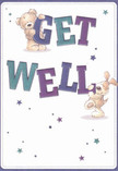 Radiating cheerful optimism, this delightful get well card brings together two endearing friends-a velvety teddy and an eager puppy-each playfully supporting the vibrant, oversized letters spelling 'Get Well', their faces alight with kindness. Against a soft cream backdrop reminiscent of Ilford's freshly painted shopfronts, the indigo and teal script leaps with playful energy, confidently inviting smiles. Dancing stars in hues of blue and purple glitter across the card, lending a whimsical brightness akin to the lively atmosphere on Cranbrook Road after a spring rain. The illustration's gentle brushstrokes capture the bear's fluffiness and the puppy's silky ears, imbuing the composition with a texture so real you can almost sense their comforting touch. The artwork evokes the feeling of a thoughtfully selected bouquet-one designed to bring gentle light and healing comfort into a hospital room or living space. This card, much like a handcrafted floral arrangement from a caring Ilford florist, doesn't just convey words-it offers a genuine embrace of warmth, hope, and community, making it a perfect companion for anyone on the path to feeling better.